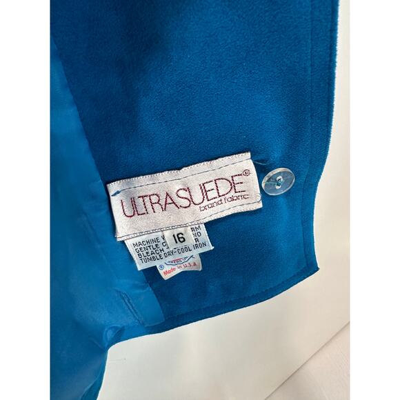 Vintage 80s Ultra Suede Womens Suit Blue Union Made Skirt/Blazer Set Size Large - Picture 4 of 13